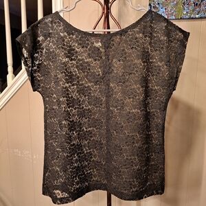 Rare Vintage Georgy Black Venetian Lace Overlay Blouse Women's Large